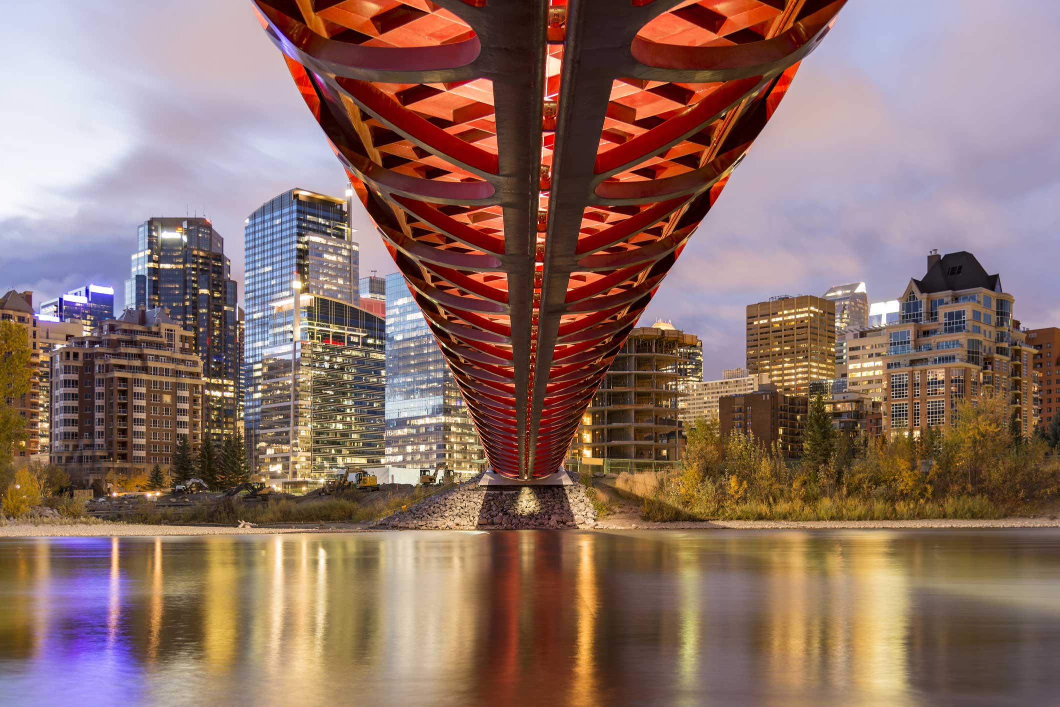 Peace Bridge over Bow River in Calgary, Canada